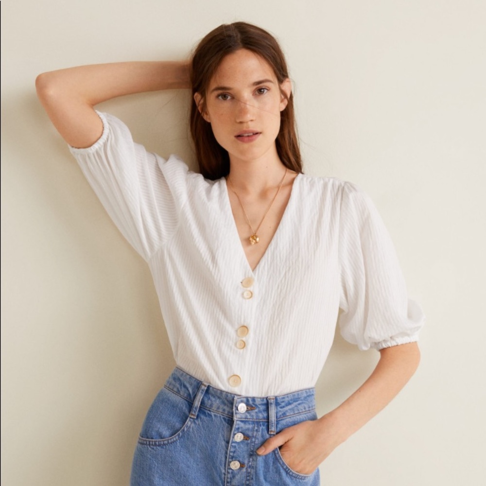 Mango buttoned textured blouse